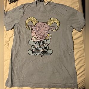 Abprallen via Threadless Satan Respects Pronouns Men’s xtrasftTee Baby Blue Sz M